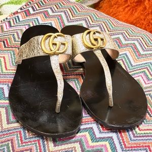 Gucci Napa Silk/Galassia Platino Logo Thong Sandals
